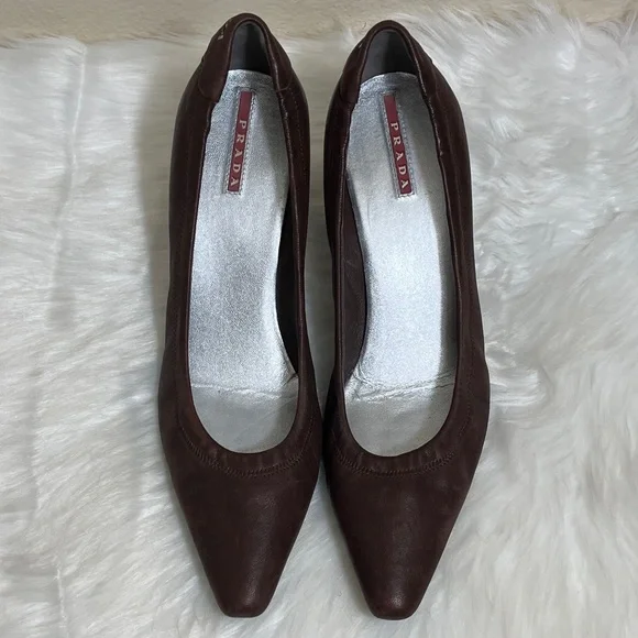 Prada Calzature Donna Bruciato Brown Leather Heels - Picture 5 of 15